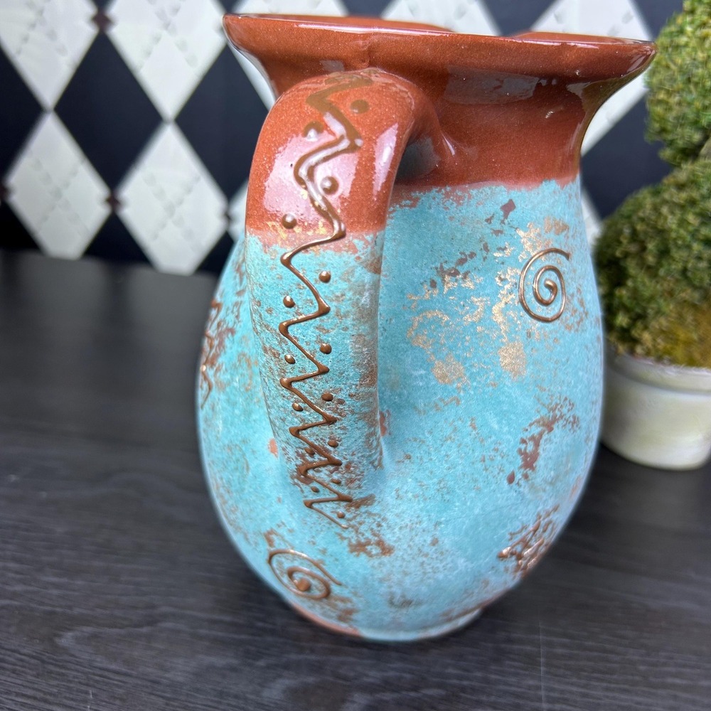 Southwestern Pottery Petroglyph Pitcher Turquoise And terracotta Vase Kokopelli - Picture 7 of 16